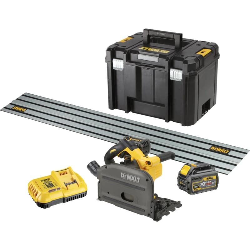 Dewalt 54V XR FLEXVOLT 165 mm dyksav inkl. 1,5 m skinne  -  DCS520T2R-QW
