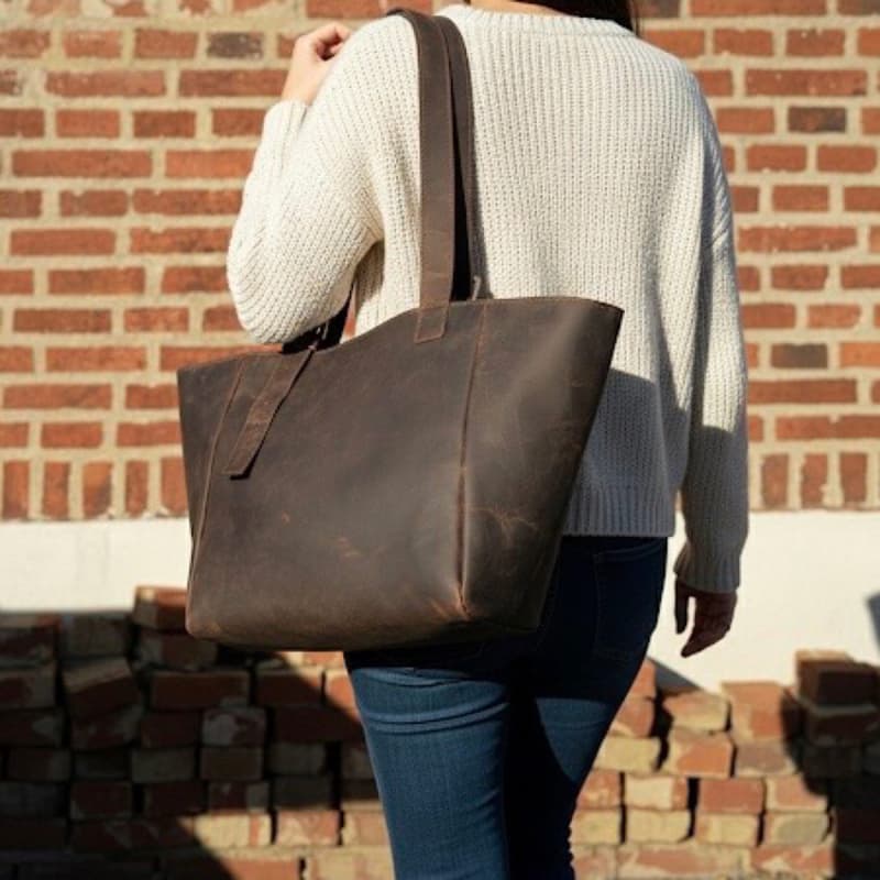 Læder shopper m lynlås - Brun bøffellæder - Dame - Treats
