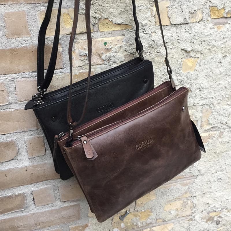 Corium crossbody taske - Sort el.brun kalveskind - Aft. rem Brun