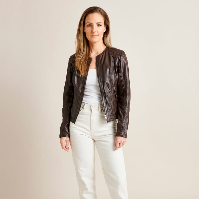 Dame skindjakke - Brun - Paula - Kort model - Blød skind 34