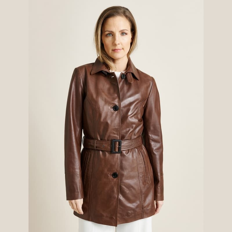 Winnie læderjakke trenchcoat - dame - Brun - Saki 46
