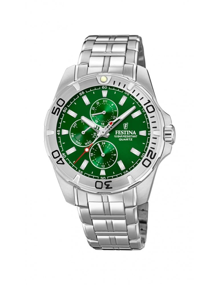 Festina - herreur, stål m. grøn urskive - Festina