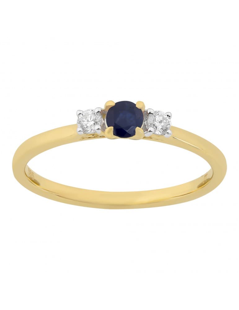 Jeweltime - 14kt guldring med safir og brillanter - Ringe