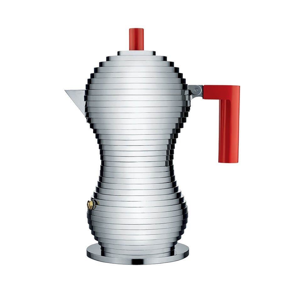 Alessi Pulcina 3 koppar espressokanna Röd