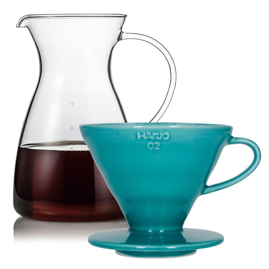 Hario filterbryggset inklusive V60-02 keramisk droppkanna för 2 koppar och glaskanna 0,4 l