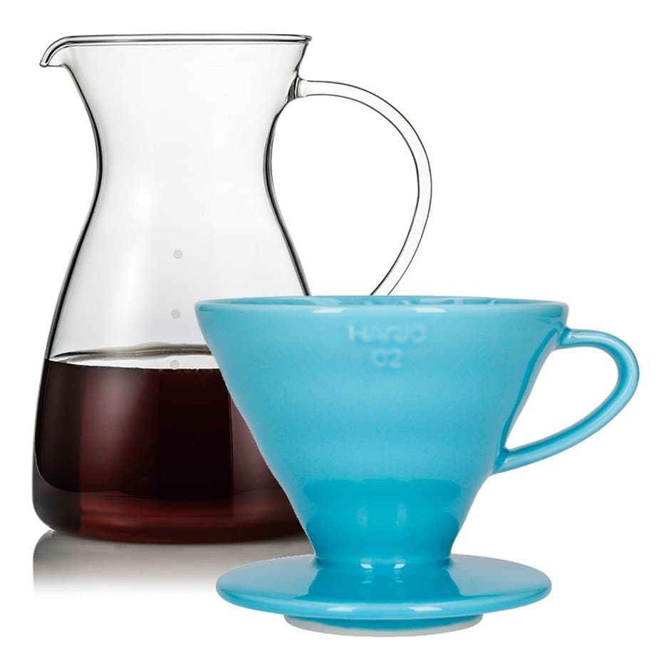 Hario filterbryggset inklusive V60-02 keramisk droppkanna för 2 koppar och glaskanna 0,4 l
