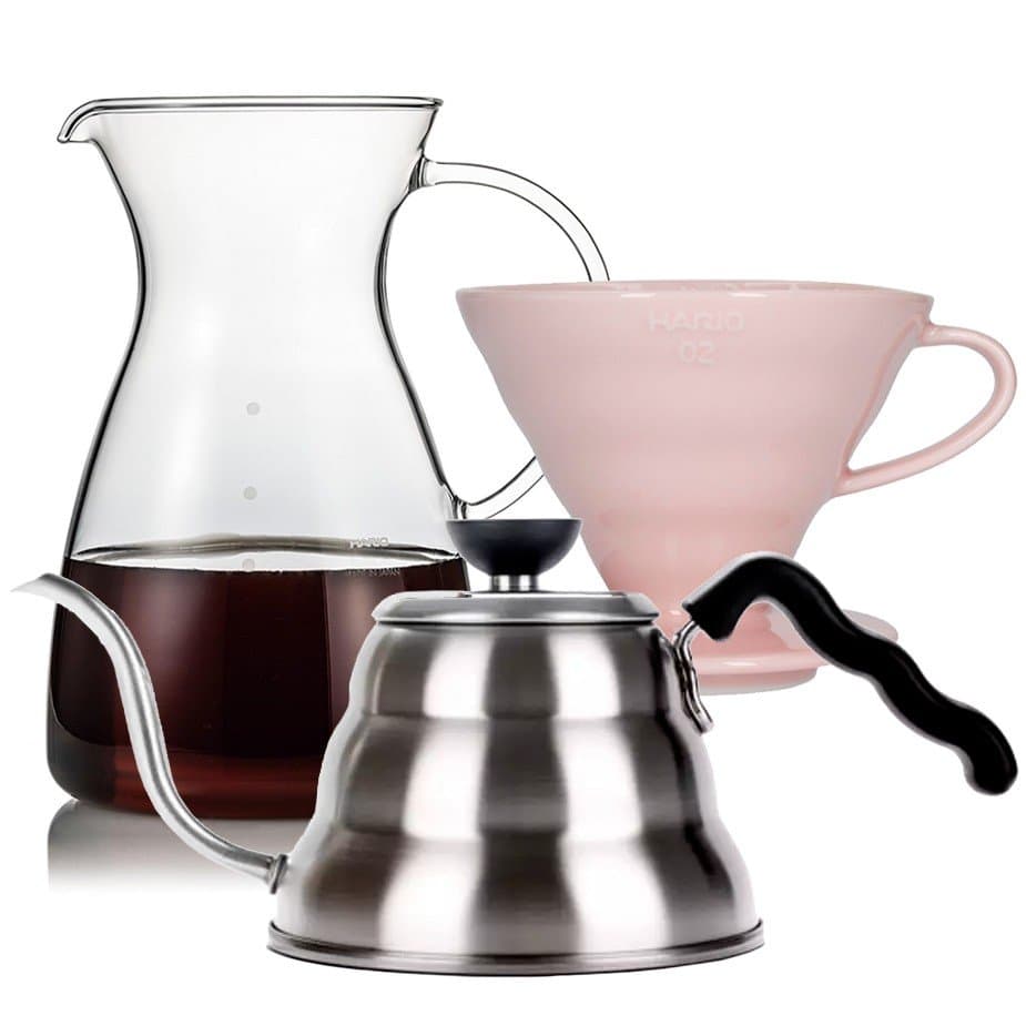 Hario filterbryggset inklusive V60-02 keramisk droppkopp för 2 koppar, glaskanna 0,4 l och vattenkokare