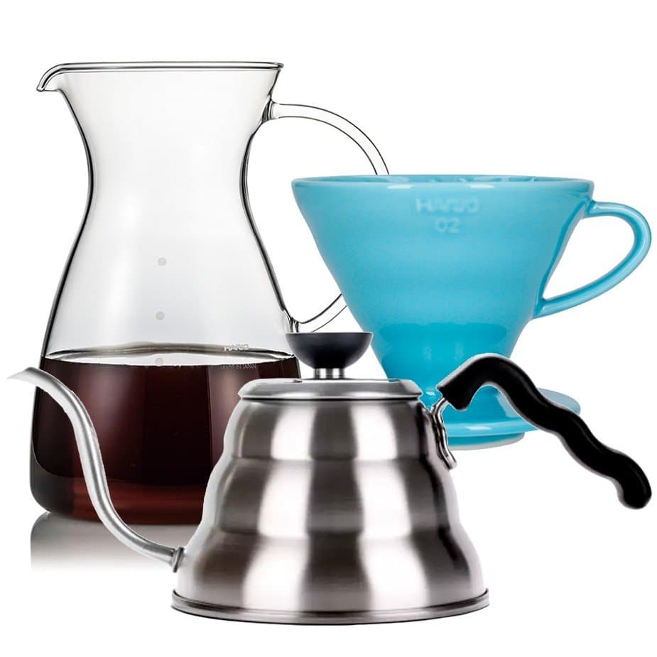 Hario filterbryggset inklusive V60-02 keramisk droppkopp för 2 koppar, glaskanna 0,4 l och vattenkokare
