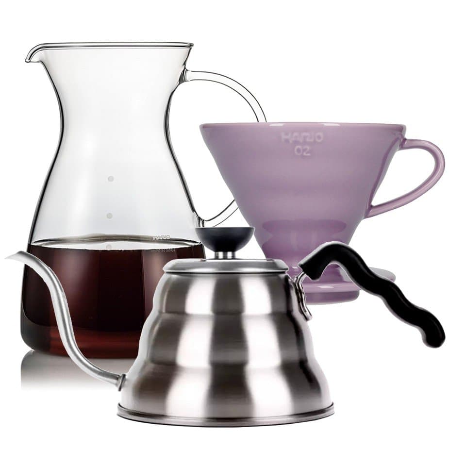 Hario filterbryggset inklusive V60-02 keramisk droppkopp för 2 koppar, glaskanna 0,4 l och vattenkokare