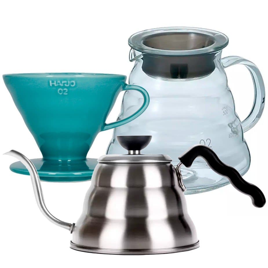 Hario filterbryggset inklusive V60-02 keramisk droppkanna för 2 koppar, portion 0,6 l och vattenkokare
