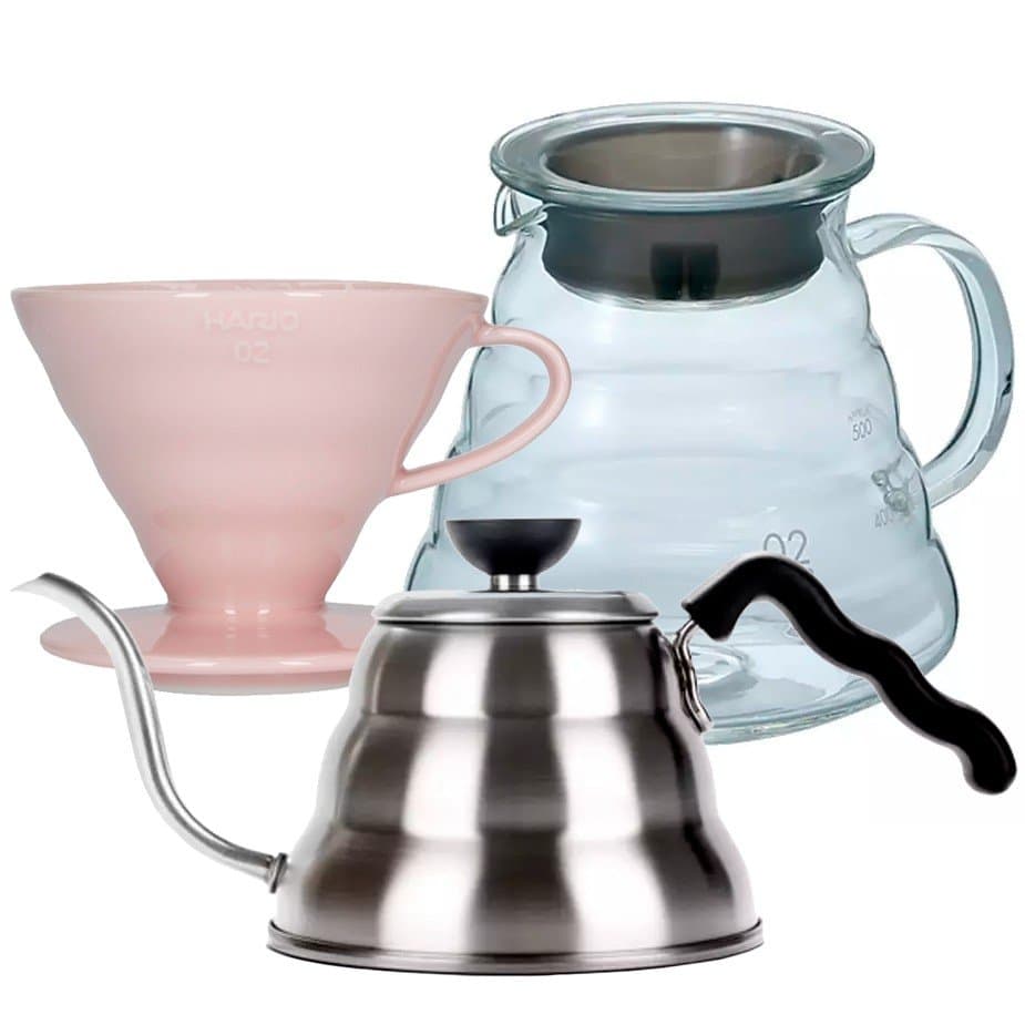 Hario filterbryggset inklusive V60-02 keramisk droppkanna för 2 koppar, portion 0,6 l och vattenkokare