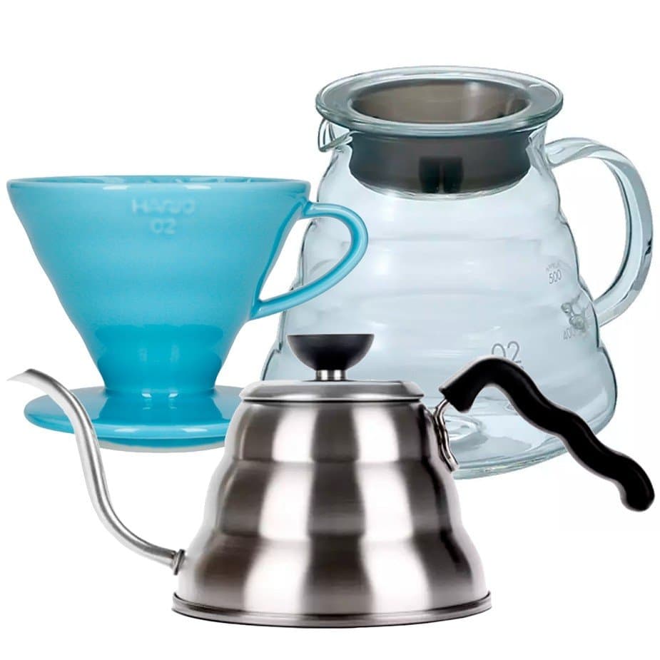 Hario filterbryggset inklusive V60-02 keramisk droppkanna för 2 koppar, portion 0,6 l och vattenkokare