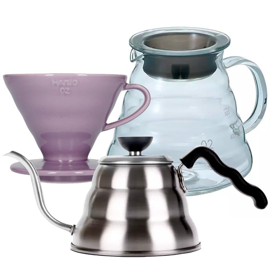 Hario filterbryggset inklusive V60-02 keramisk droppkanna för 2 koppar, portion 0,6 l och vattenkokare