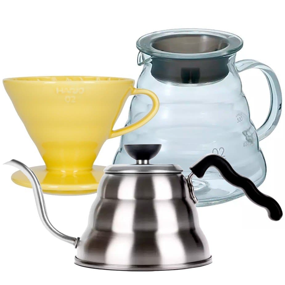 Hario filterbryggset inklusive V60-02 keramisk droppkanna för 2 koppar, portion 0,6 l och vattenkokare