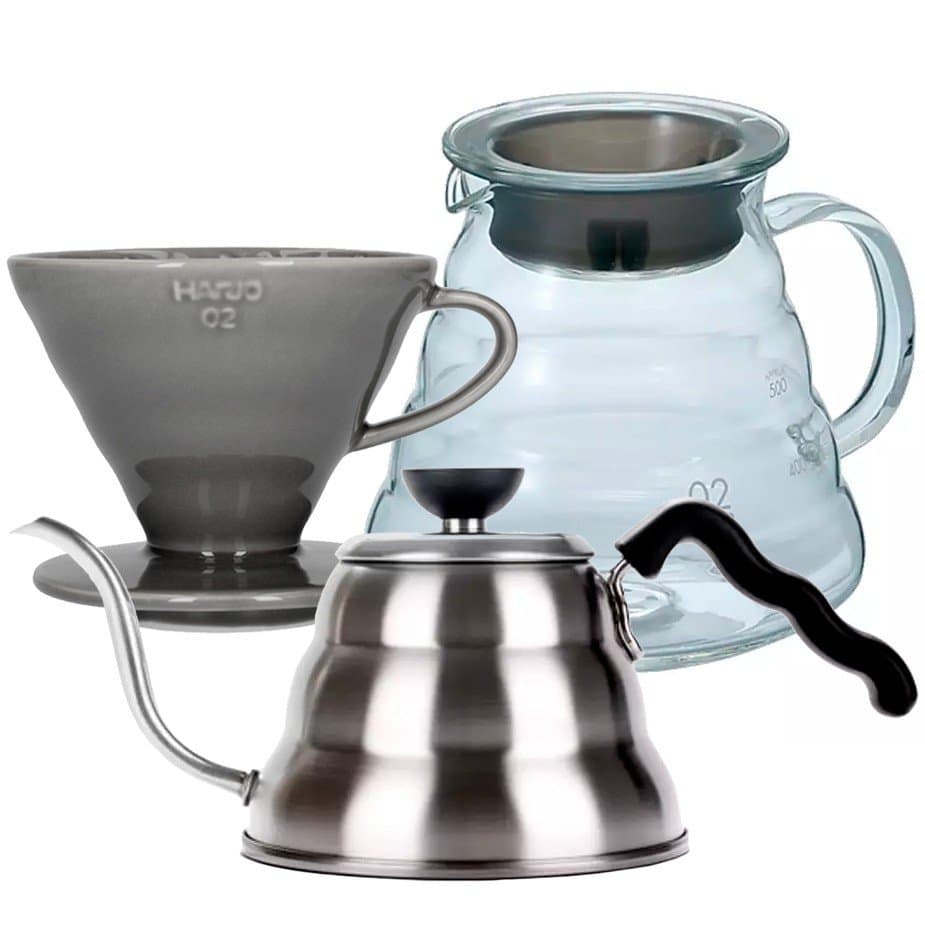 Hario filterbryggset inklusive V60-02 keramisk droppkanna för 2 koppar, portion 0,6 l och vattenkokare