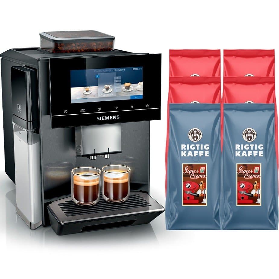 Siemens TQ905RZ5 EQ900 Plus Espressomaskin Inkl. 6 kg Rigtig Kaffe Inkl. AutoCalc'n Clean