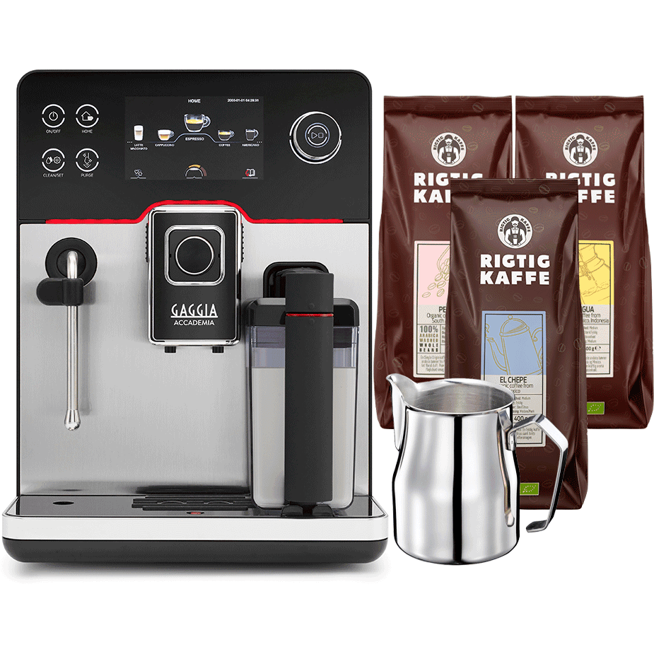 Gaggia Accademia Steel Espressomaskin Inklusive Mjölkkanna & 3 x 400g Rigtig Kaffe
