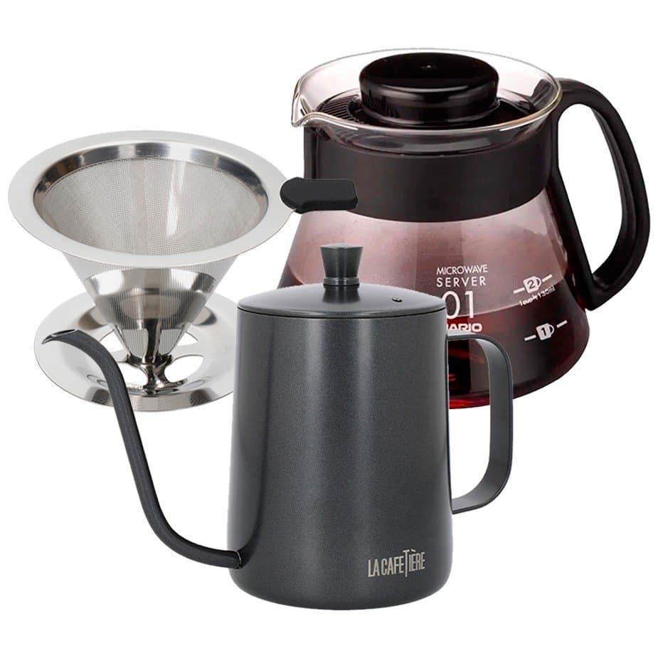 La Cafetière filterbryggset inklusive svanhalsvattenkokare, droppkopp för 1 kopp och V60-serveringsflaska