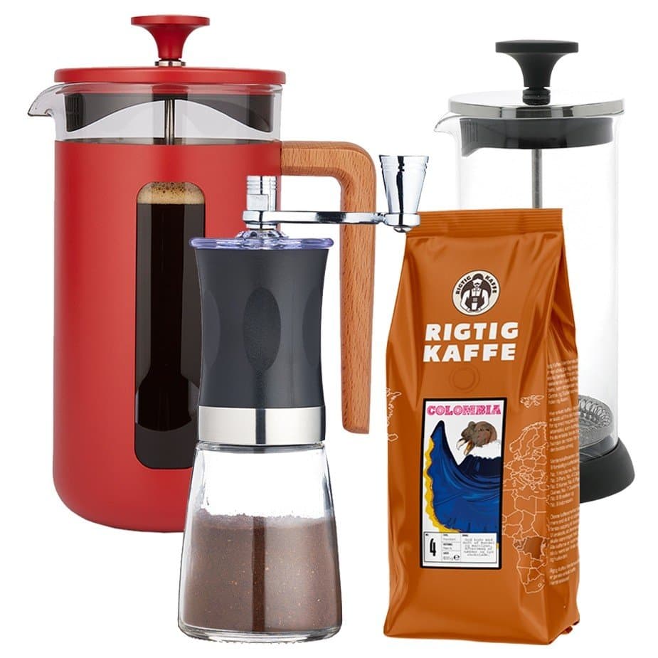 La Cafetière Pisa 8-koppars presskanna röd inklusive kaffekvarn, mjölkskummare och 400g kaffe