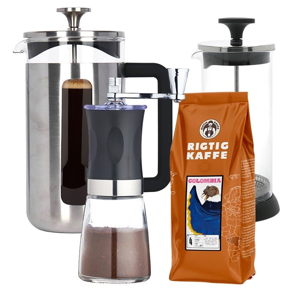 La Cafetière Pisa 8-koppars presskanna i stål inkl. kaffekvarn, mjölkskummare och 400 g kaffe