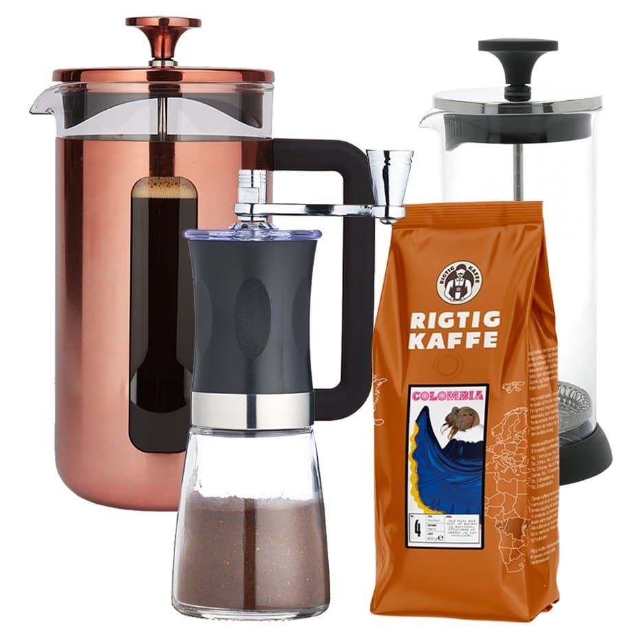 La Cafetière Pisa 8-koppars presskanna i koppar, inklusive kaffekvarn, mjölkskummare och 400 g kaffe