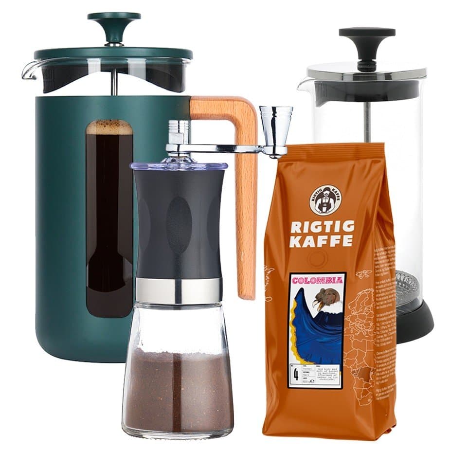 La Cafetière Pisa 8-koppars presskanna grön inkl. kaffekvarn, mjölkskummare och 400g kaffe
