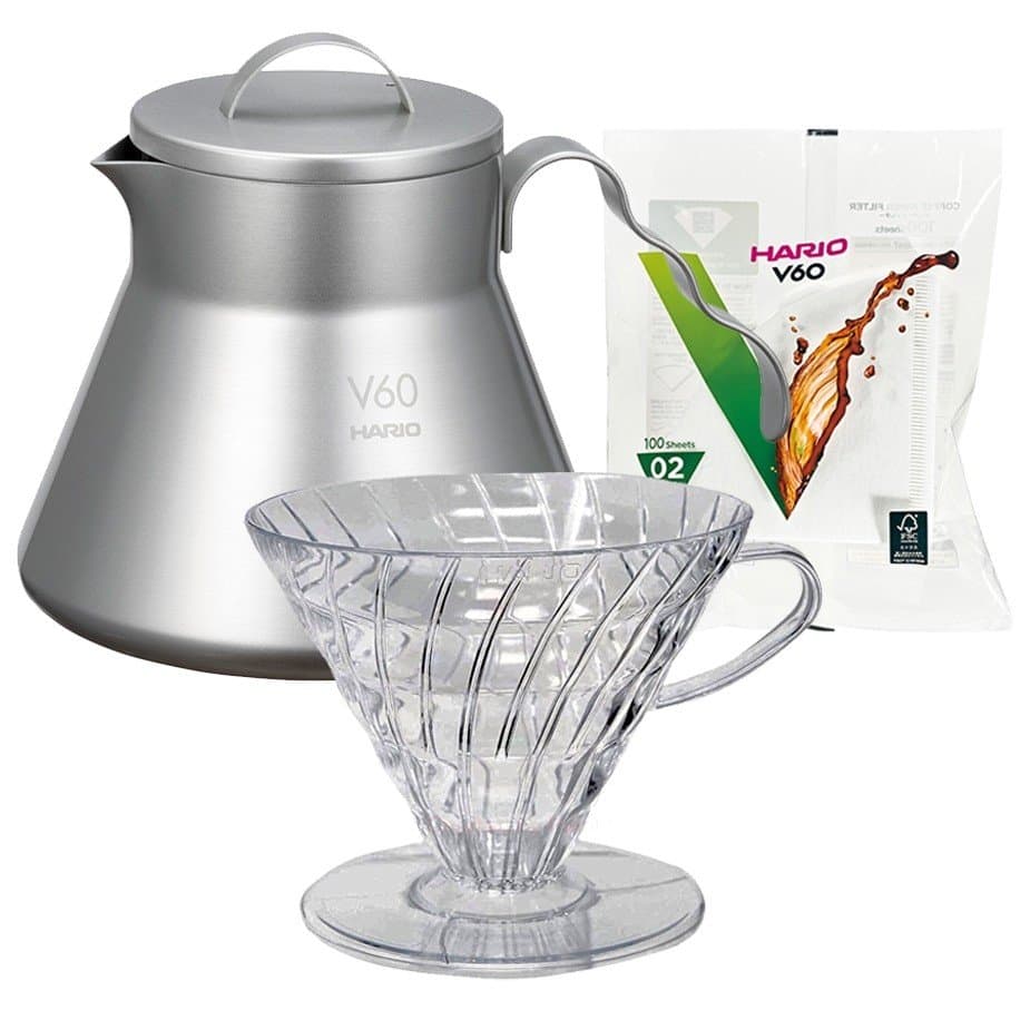 Hario filterbryggset inklusive V60 metallservering, 2-kopps droppkoppar och filter
