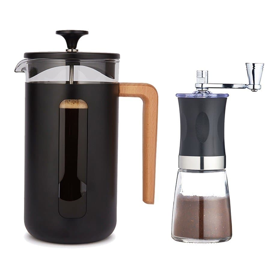 La Cafetière Pisa 8-koppars presskanna svart och manuell kaffekvarn svart