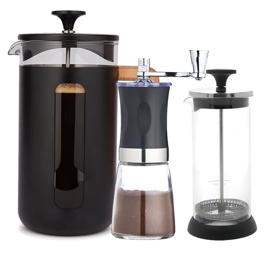 La Cafetière Pisa 8-koppars presskanna svart, mjölkskummare och kaffekvarn