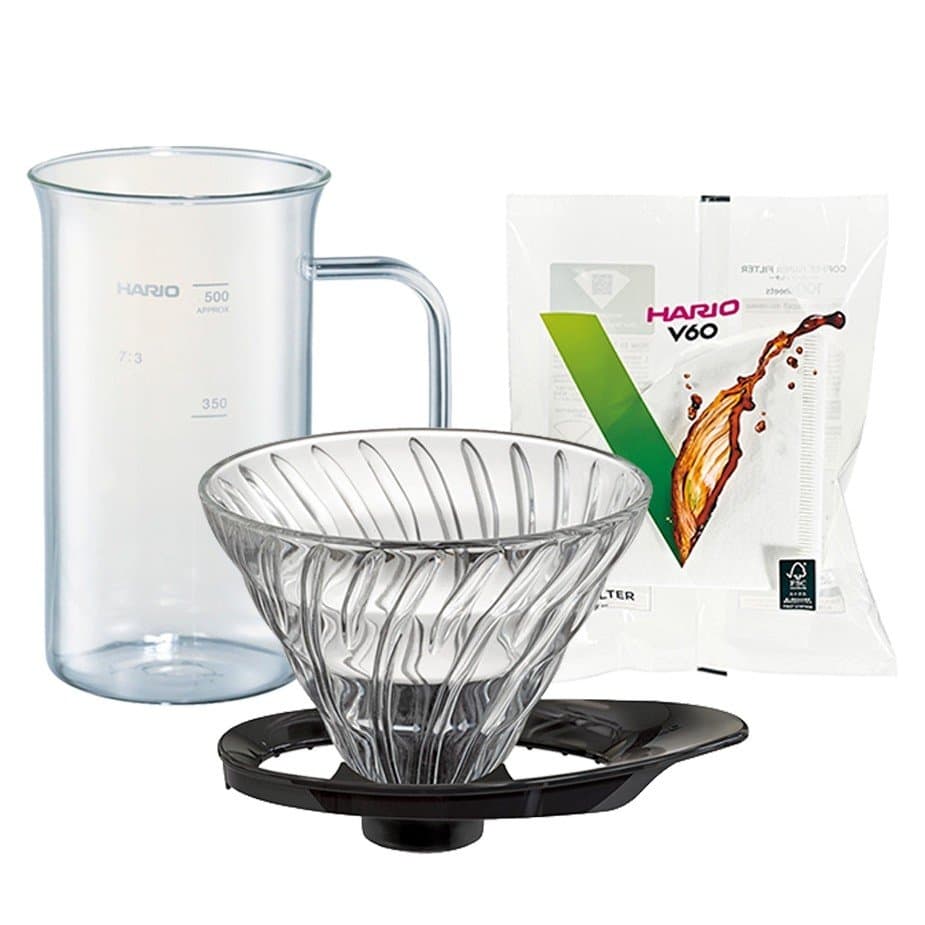 Hario V60-02 Glasdroppar Svart 2 Koppar Hario Craft Science Bägare Serveringsbägare 50 cl och Hario Pappersfilter 2 Koppar 100 S