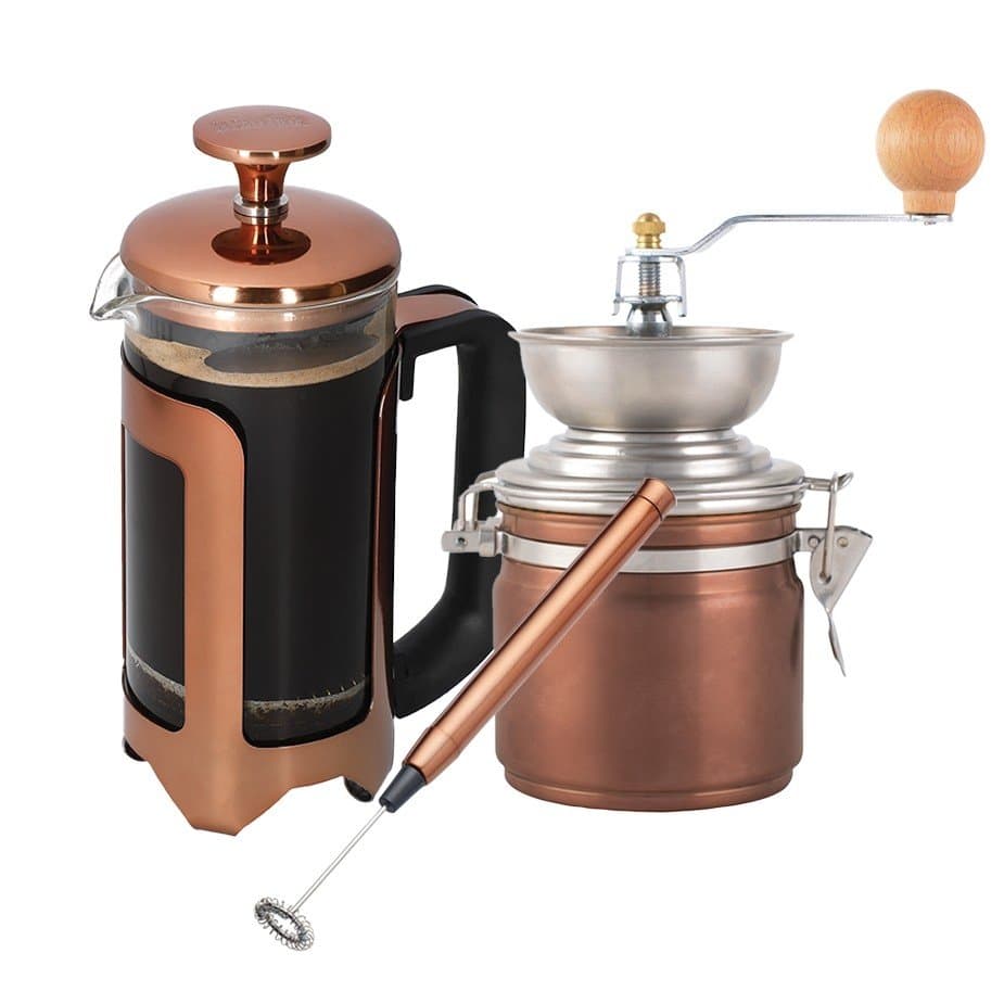 La Cafetière Roma 3-kopps presskanna Koppar Inkl. Manuell kaffekvarn & mjölkskummare