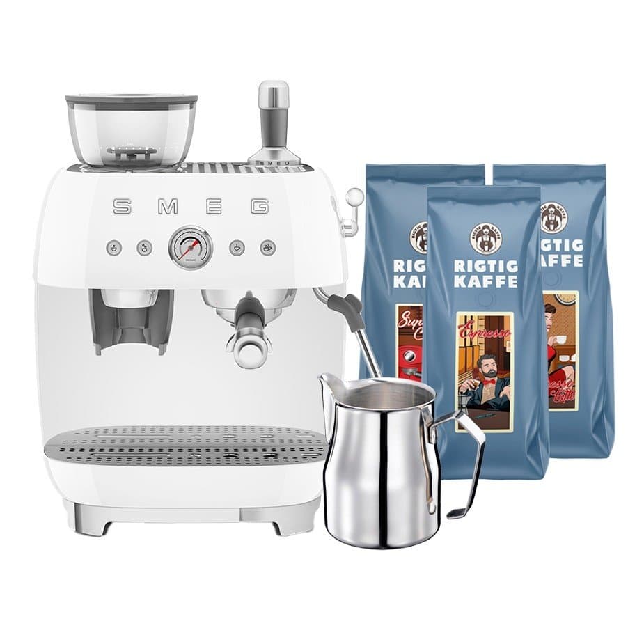 Smeg EGF03WHEU Manuell espressomaskin inkl. mjölkkanna och 1,5 kg Rigtig Kaffe