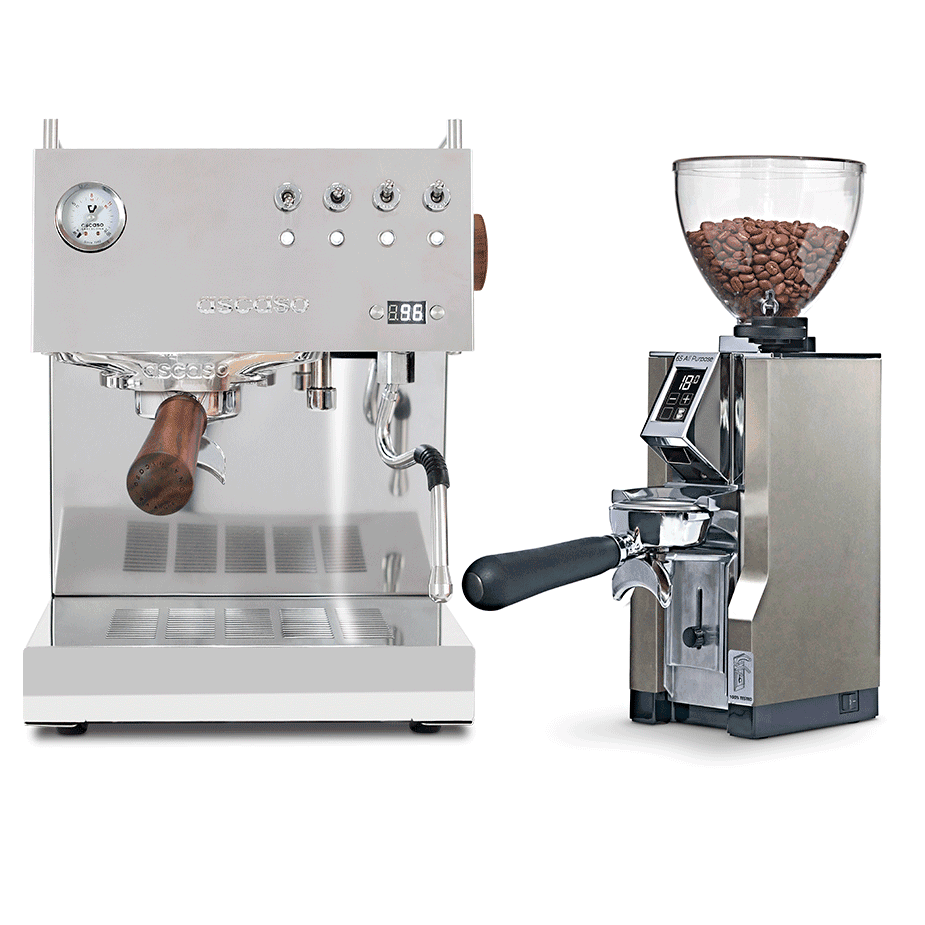 Ascaso Steel Duo PID espressomaskin i polerat stål inklusive Eureka Mignon Libra 65 kromad espressokvarn