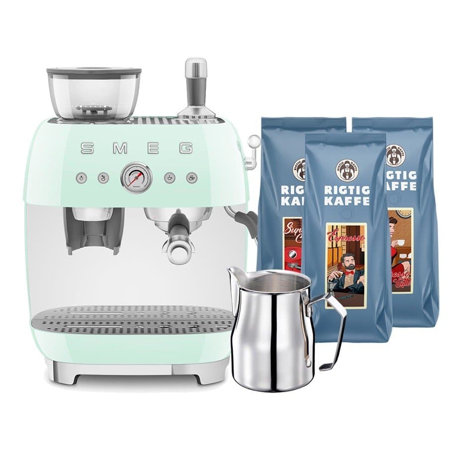Smeg EGF03PGEU Manuell espressomaskin inkl. mjölkkanna och 1,5 kg Rigtig Kaffe