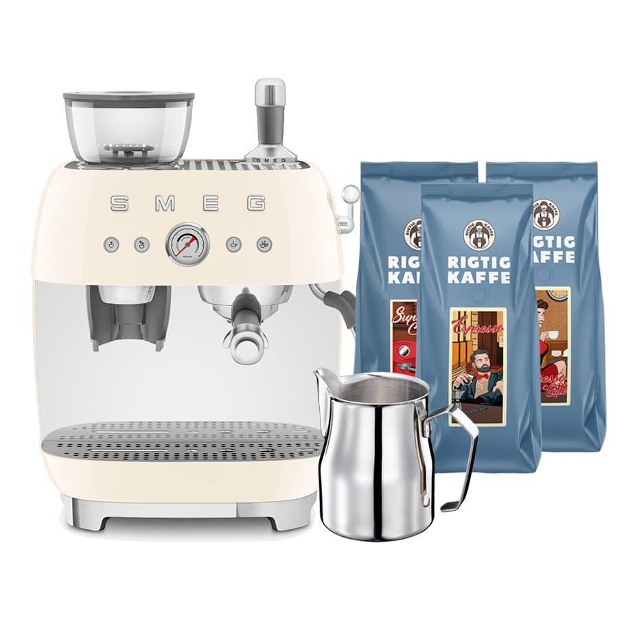 Smeg EGF03CREU Manuell espressomaskin inkl. mjölkkanna och 1,5 kg Rigtig Kaffe