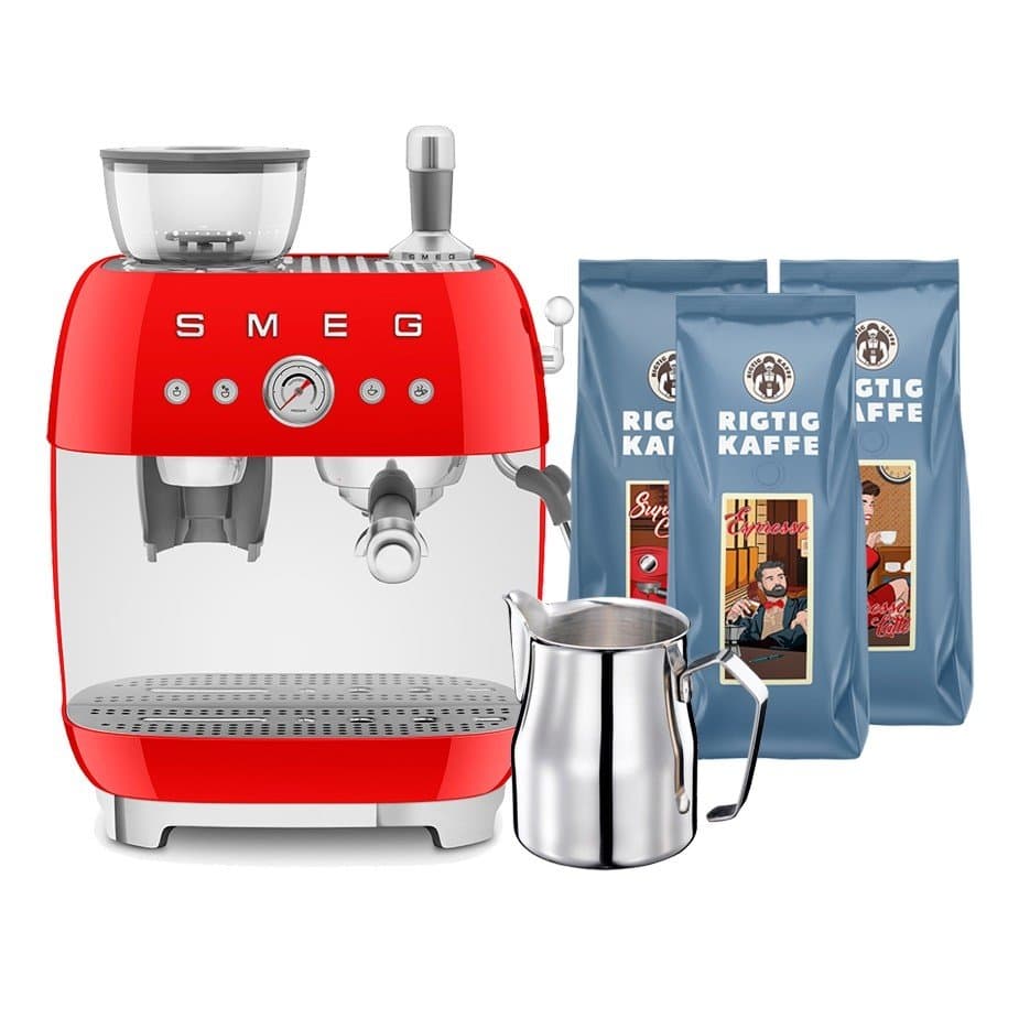 Smeg EGF03RDEU Manuell espressomaskin inkl. mjölkkanna och 1,5 kg Rigtig Kaffe
