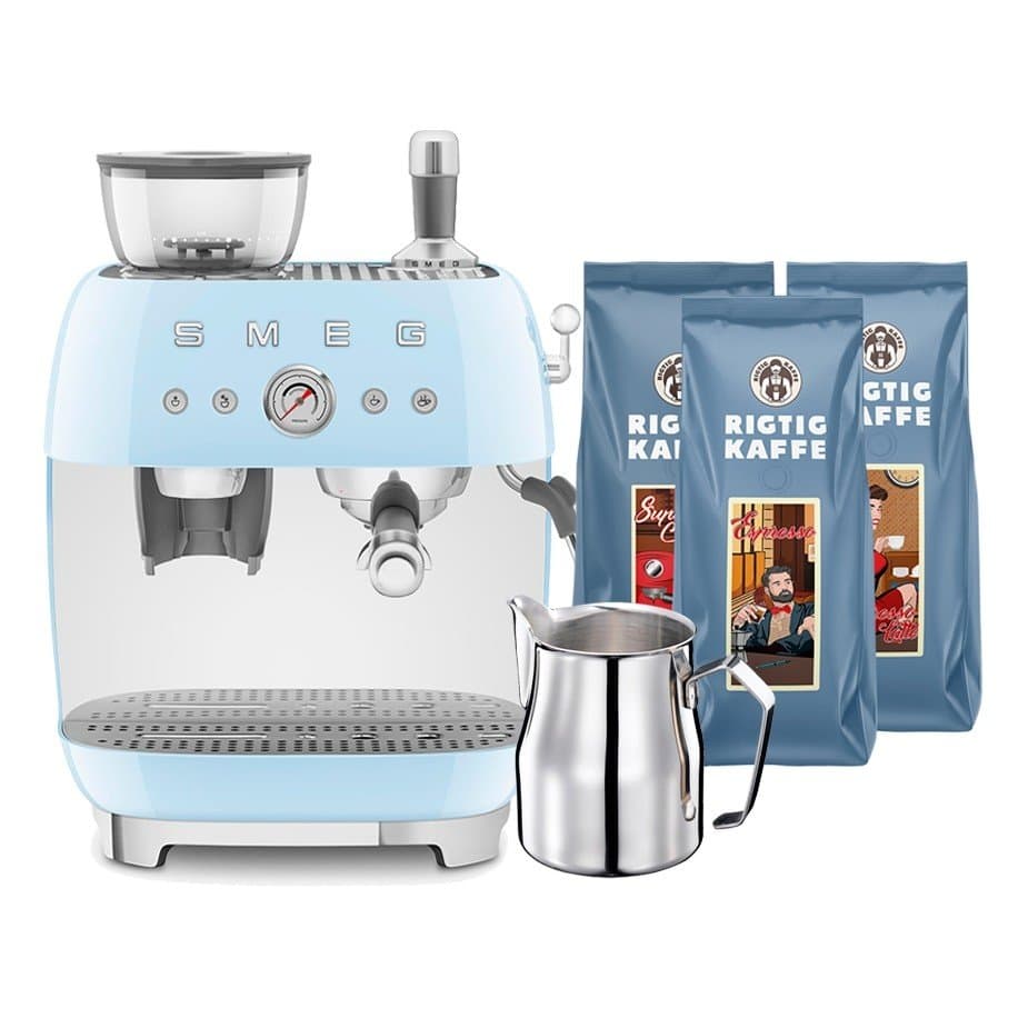 Smeg EGF03PBEU Manuell espressomaskin inkl. mjölkkanna och 1,5 kg Rigtig Kaffe