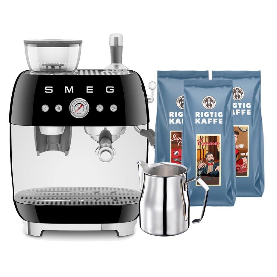 Smeg EGF03BLEU Manuell espressomaskin inkl. mjölkkanna och 1,5 kg Rigtig Kaffe