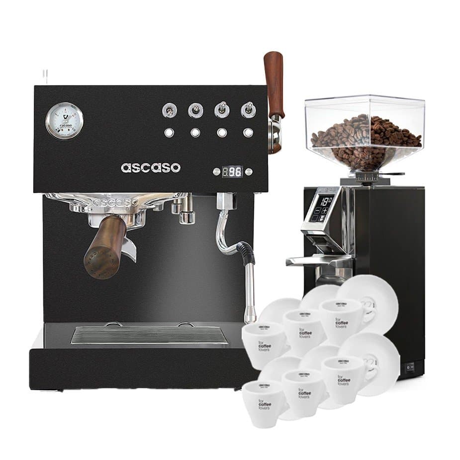 Ascaso Steel Duo Plus svart espressomaskin inklusive Eureka espressokvarn och cappuccinokoppar