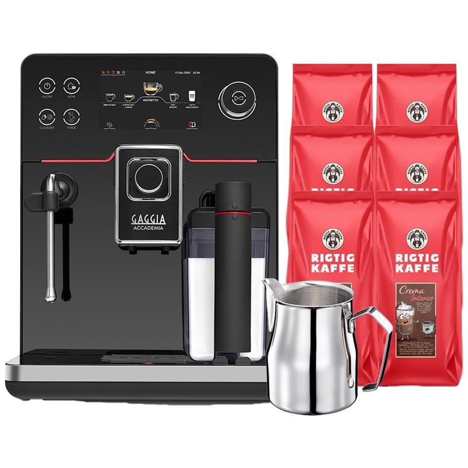 Gaggia Accademia Espressomaskin inkl. 0,5 L Proff Mjölkkanna & 6kg Rigtig Kaffe Crema Intenso Hela Kaffebönor