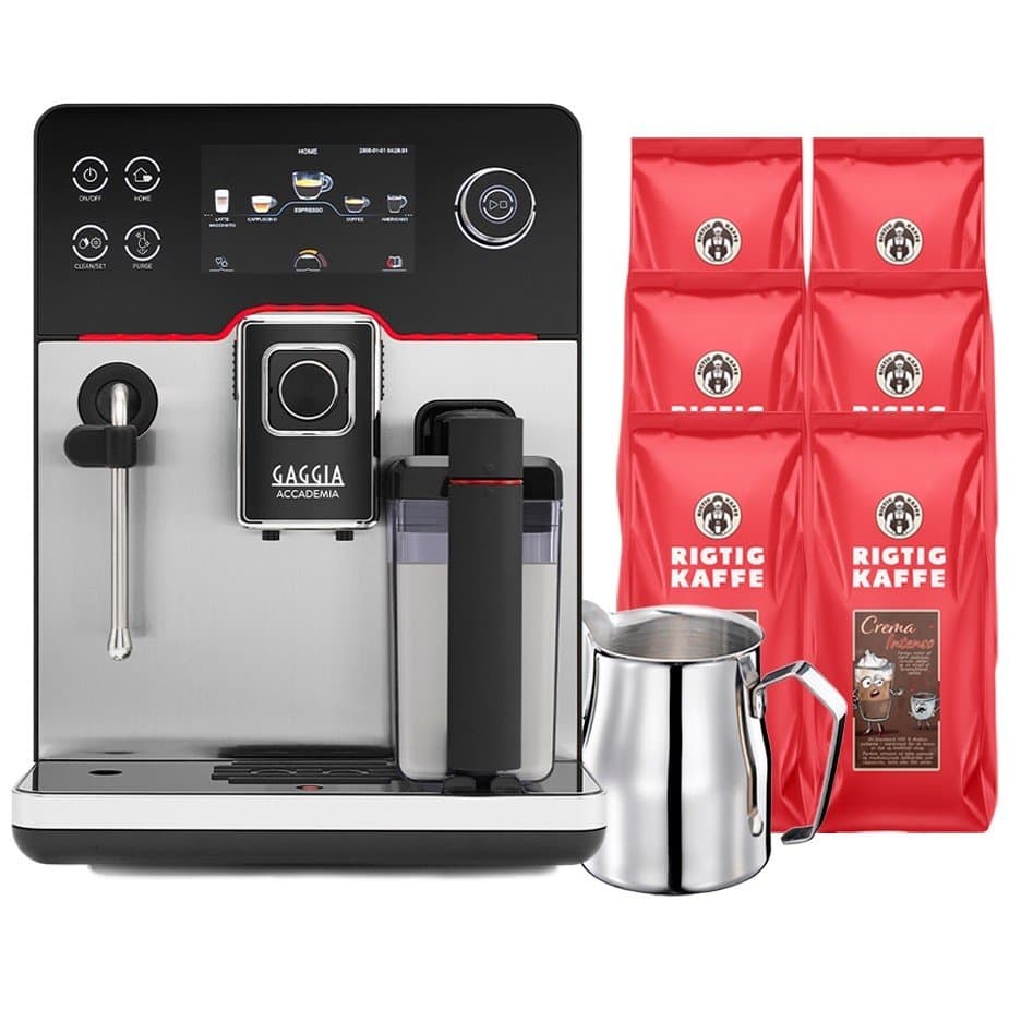 Gaggia Accademia Steel Espressomaskin Inklusive Professionell Mjölkkanna 0,5L & 6kg Rigtig Kaffe Crema Intenso