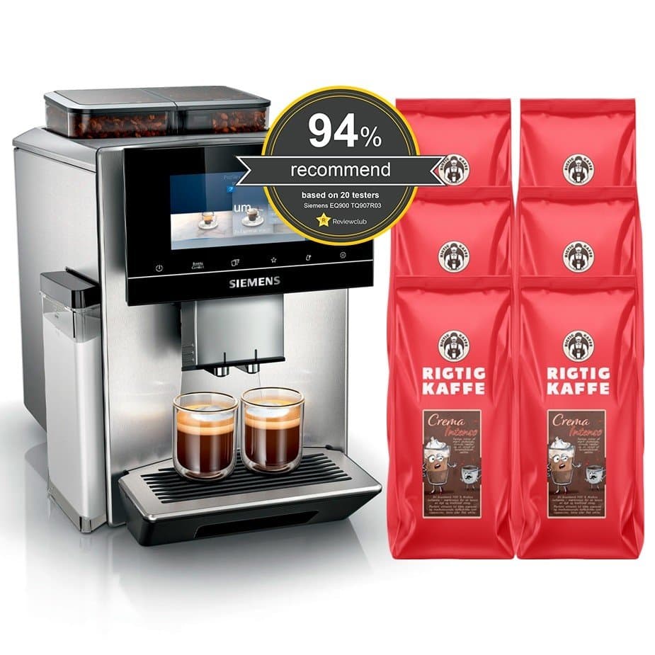 Siemens TQ907R03 EQ900 s700 Espressomaskin inkl. 6 kg Rigtig Kaffe Crema Intenso hela kaffebönor