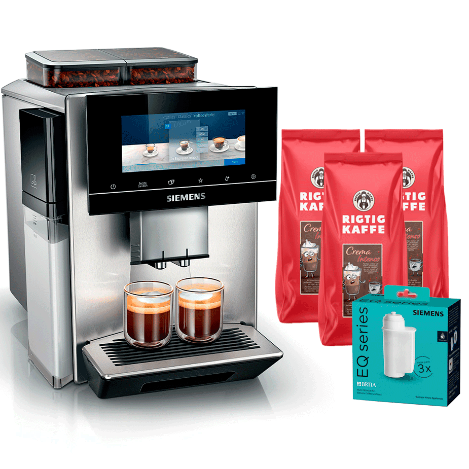 Siemens TQ907RZ3 EQ900 Plus Espressomaskin Inkl. 3 kg Rigtig Kaffe & Multi Calc/ Clean