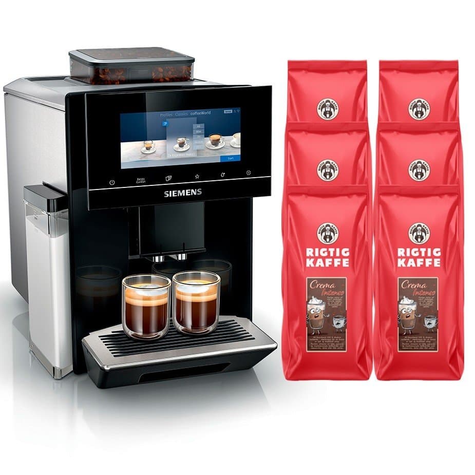 Siemens TQ903R09 EQ900 Espressomaskin inkl. 6 x 1 kg Rigtig Kaffe Crema Intenso hela kaffebönor