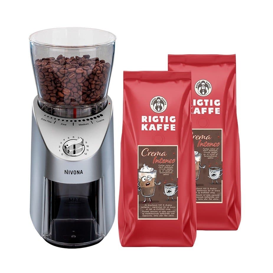 Nivona Cafe Grano 130 elektrisk kaffekvarn inkl. 2 kg Crema Intenso hela kaffebönor