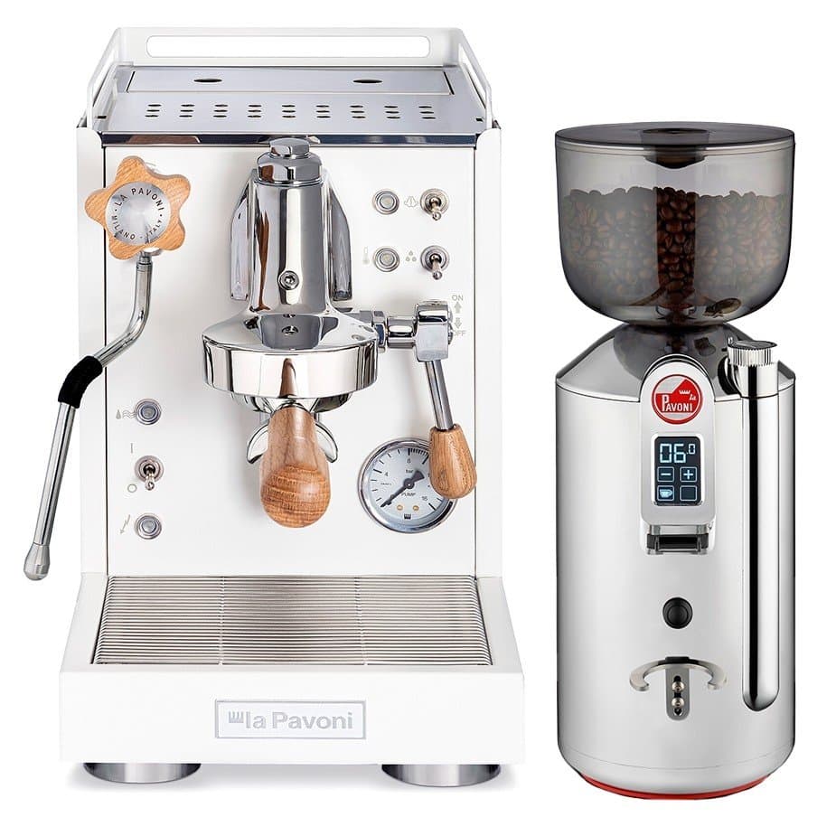 La Pavoni Mini Cellini Vit LPSMCW01EU Espressomaskin Inkl. Prosumer Chrome LPGGRI01EU Espressokvarn