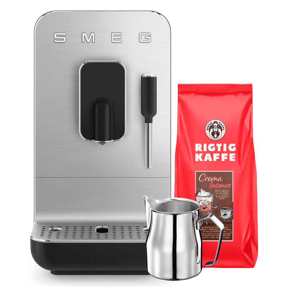 Smeg BCC12BLMEU Espressomaskin Svart Inkl. Mjölkkanna 0,35L & Rigtig Kaffe Crema Intenso 1kg Hela Kaffebönor