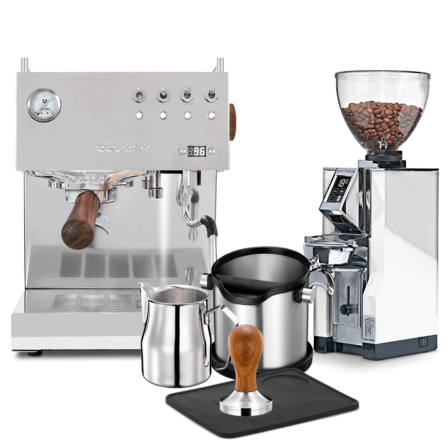 Ascaso Steel Duo Plus espressomaskin i polerat stål inklusive Eureka espressokvarn och baristapaket