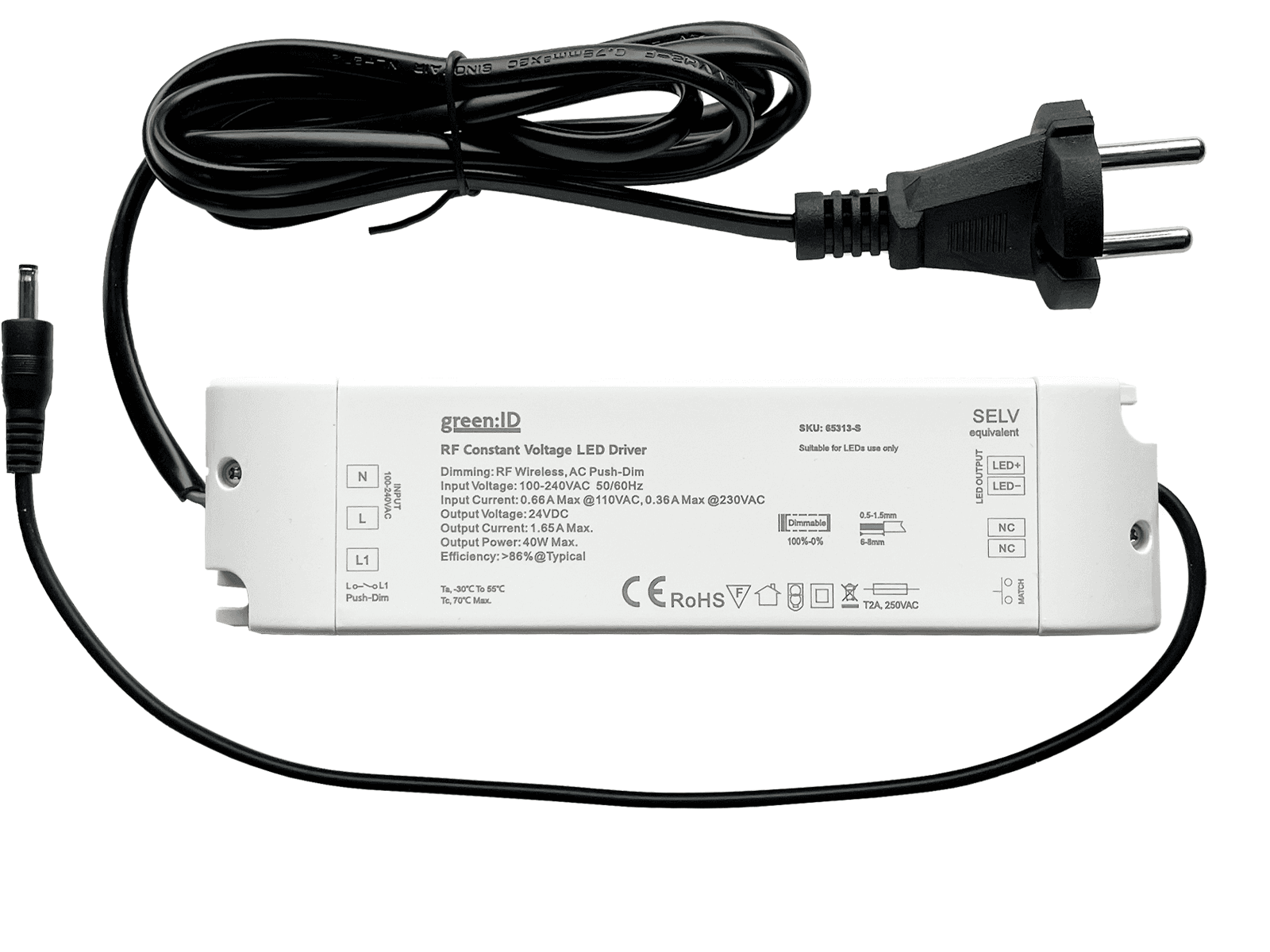 Dæmpbar LED Driver 24V, 40W (2.4GHz Trådløs + PUSH Dæmp)