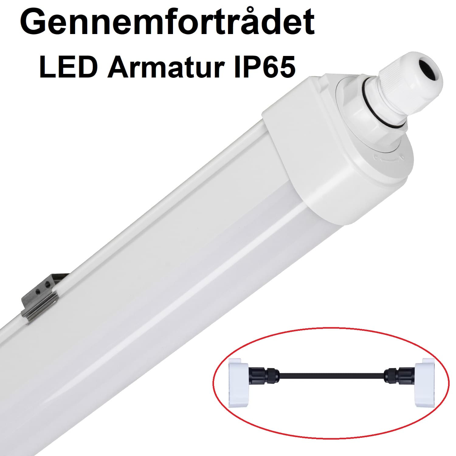 Gennemfortrådet LED Armatur 36W i 4000K, IP65, 230V - 120cm